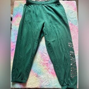 PINK Victoria's Secret Green Track Pants with Logo Detail
